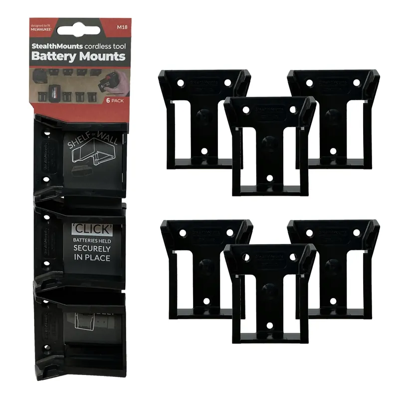 StealthMounts BM-MW18-BLK-6 - Support batterie (6pcs) pour Milwaukee M18 - noir