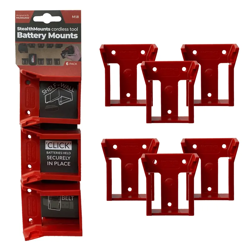 StealthMounts BM-MW18-RED-6 - Support batterie (6pcs) pour Milwaukee M18 - rouge