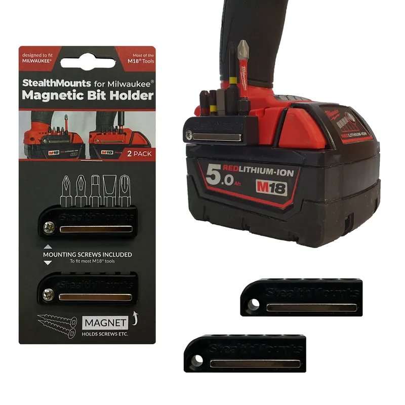 StealthMounts BH-MW18-BLK-2 - Porte-embouts magnétique (2pcs) pour machines Milwaukee M18 - noir