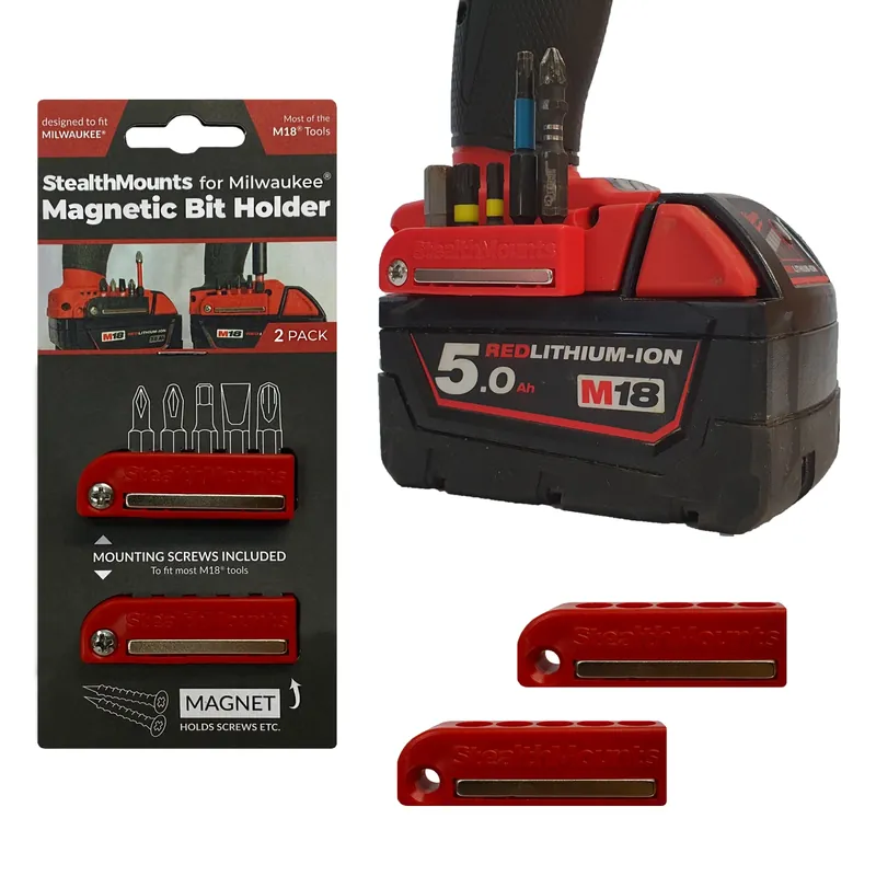 StealthMounts BH-MW18-RED-2 - Porte-embouts magnétique (2pcs) pour machines Milwaukee M18 - rouge