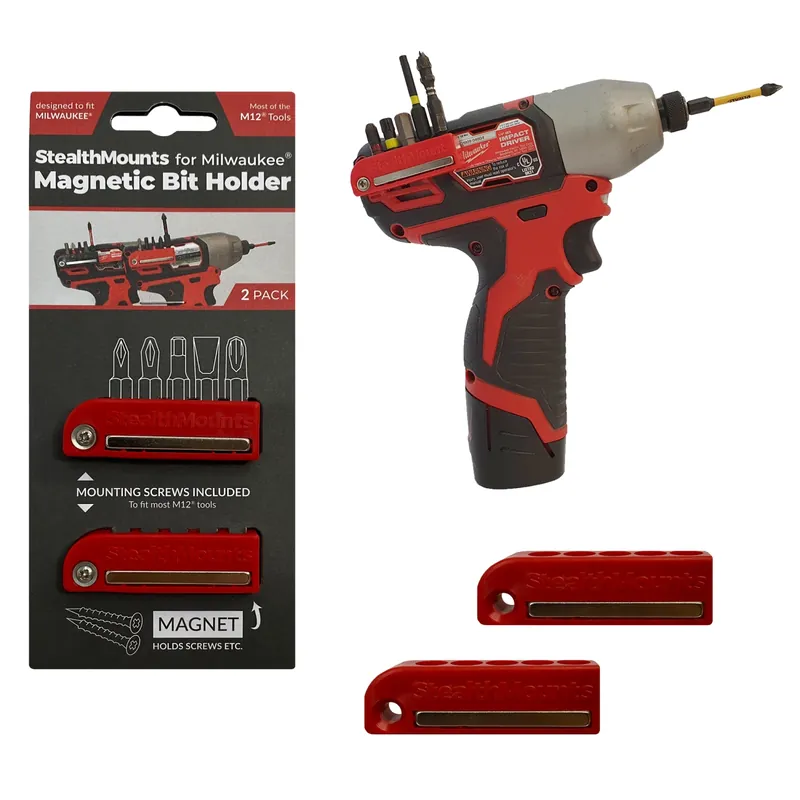 StealthMounts BH-MW12-RED-2 - Porte-embouts magnétique (2pcs) pour machines Milwaukee M12 - rouge