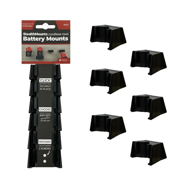 StealthMounts BM-MW12-BLK-6 Support batterie (6pcs) pour Milwaukee M12 - noir