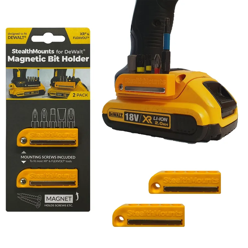 StealthMounts BH-DW-YLW-2 - Porte-embouts magnétique (2pcs) pour machines DeWALT XR & FlexVolt - jaune