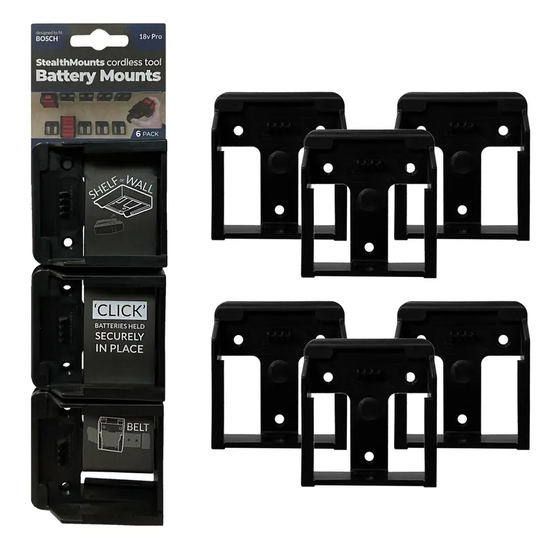 StealthMounts BM-BO18-6 - Support batterie (6pcs) pour Bosch 18V - noir