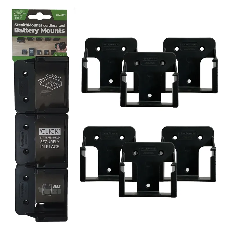StealthMounts BM-MHH18-BLK-6 - Support batterie (6pcs) pour Hikoki/Metabo 18V/36V - noir