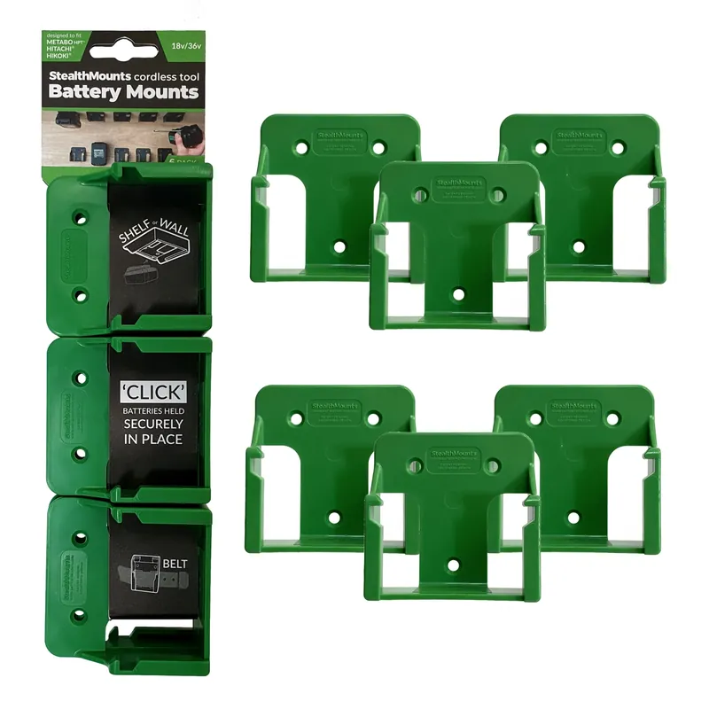 StealthMounts BM-MHH18-GRN-6 - Support batterie (6pcs) pour Hikoki/Metabo 18V/36V - vert