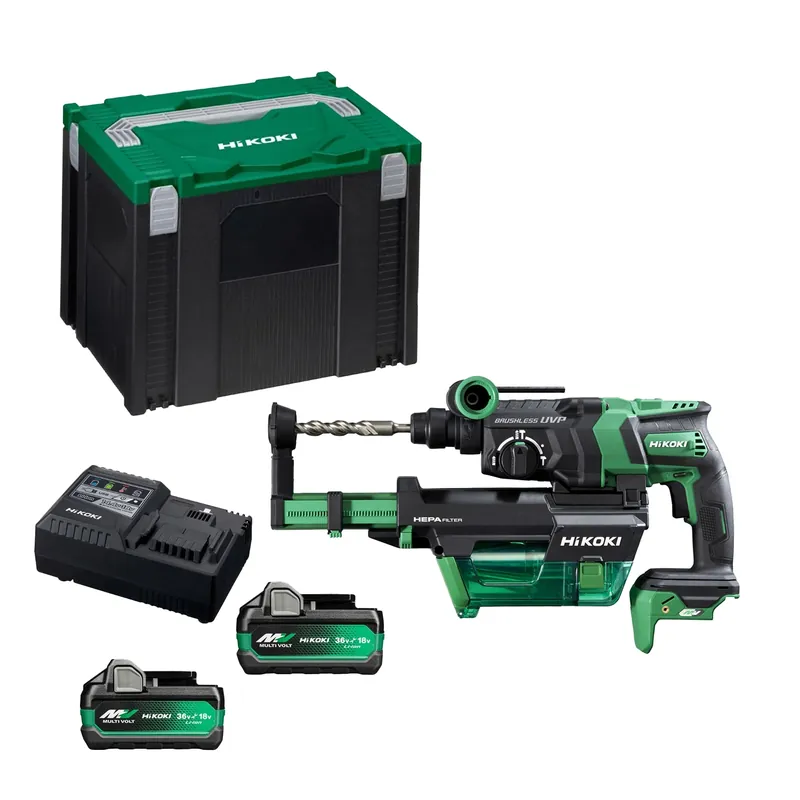 HiKOKI DH36DPEWEZ 36V LI -ION Battery Boorhamer Set (2x2,5AH) - SDS + avec unité d‘extraction de poussière dans HSC IV Suitcase