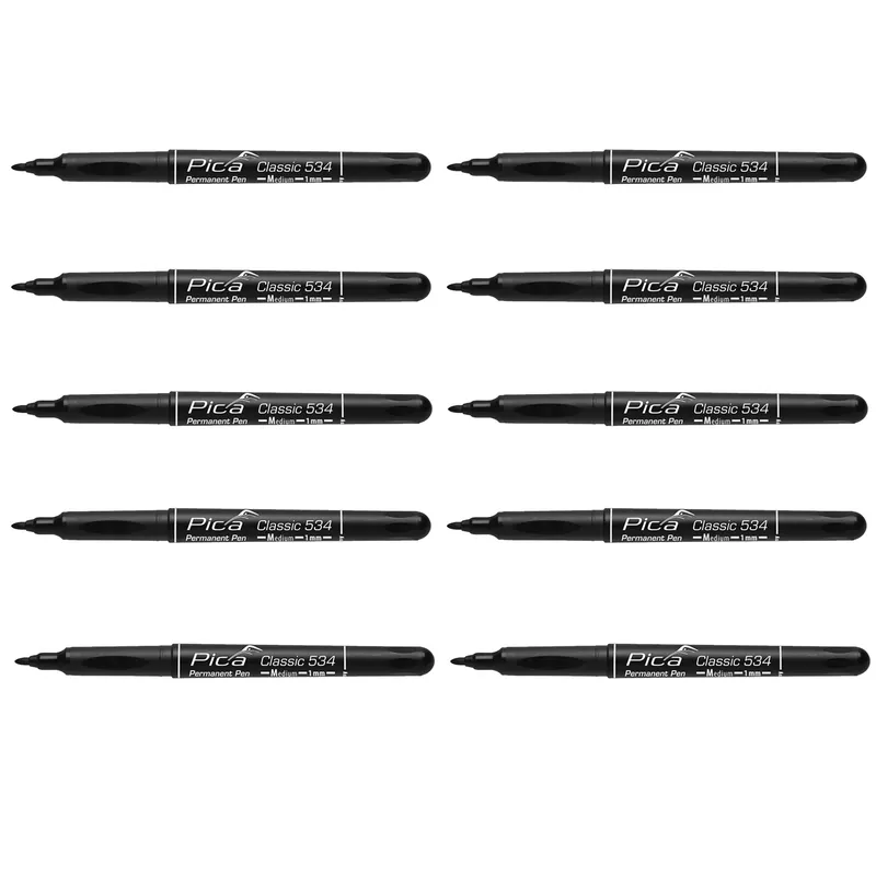 Pica 534/46 Stylo permanent classique - Rond - Noir - 1mm (10 pcs)