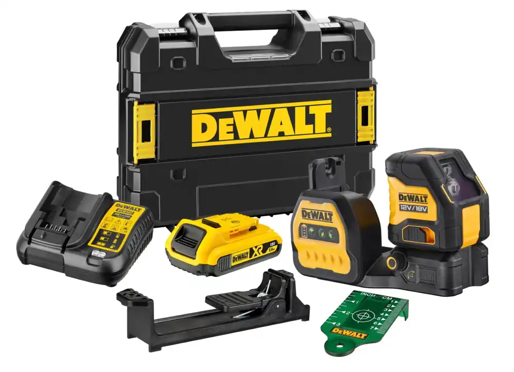 DeWALT DCE088D1G18-QW Kit laser à lignes croisées autonivelant à batterie Li-ion XR 12 V / 18 V (1 batterie 2,0 Ah) dans un coffret TSTAK - vert