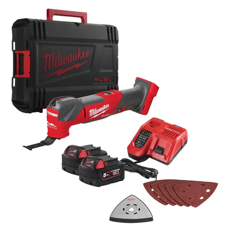 Milwaukee M18 FMT-502X Kit multitool sans-fil - 18V Li-ion – 2 batteries 5,0 Ah – Inclus 8 accessoires et HD Box