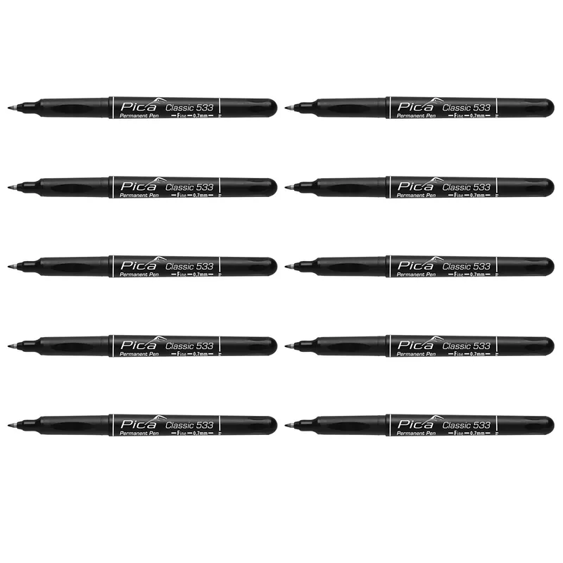 Pica 533/46 Stylo permanent Classic - Rond - Noir - 0.7mm (10pcs)