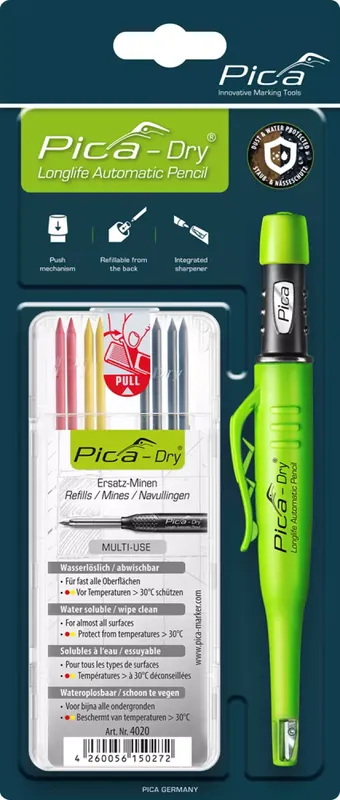 Pica PI30402 Dry Longlife marqueur 3030 + et recharges 4020 - Graphite/Rouge/Jaune (8 pièce)