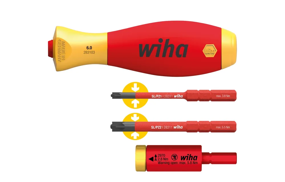 Wiha 41478 Jeu d‘adaptateurs dynamométriques easyTorque electric avec étui slimVario et slimBits SL/PZ - 4 pcs sous blister