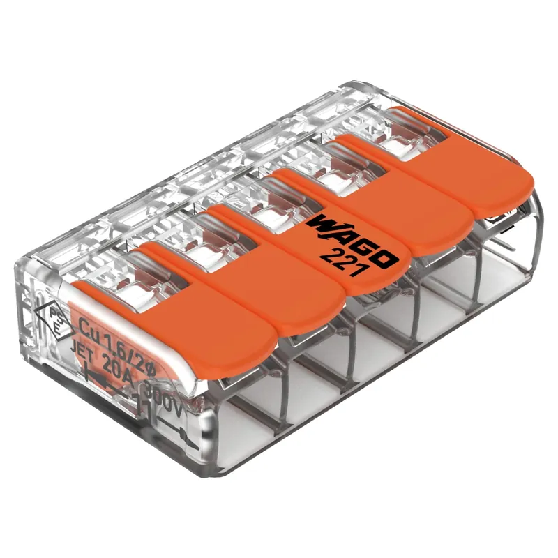 Wago 221-415 Connecteur de câble 5 pôles - 4 mm - refermable - transparent-orange (25 pièces)