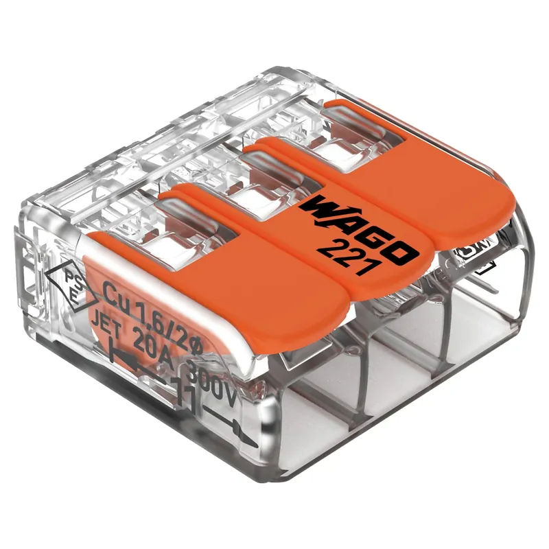 Wago 221-413 Connecteur de câble 3 pôles - 4 mm - refermable - transparent-orange (50 pcs)