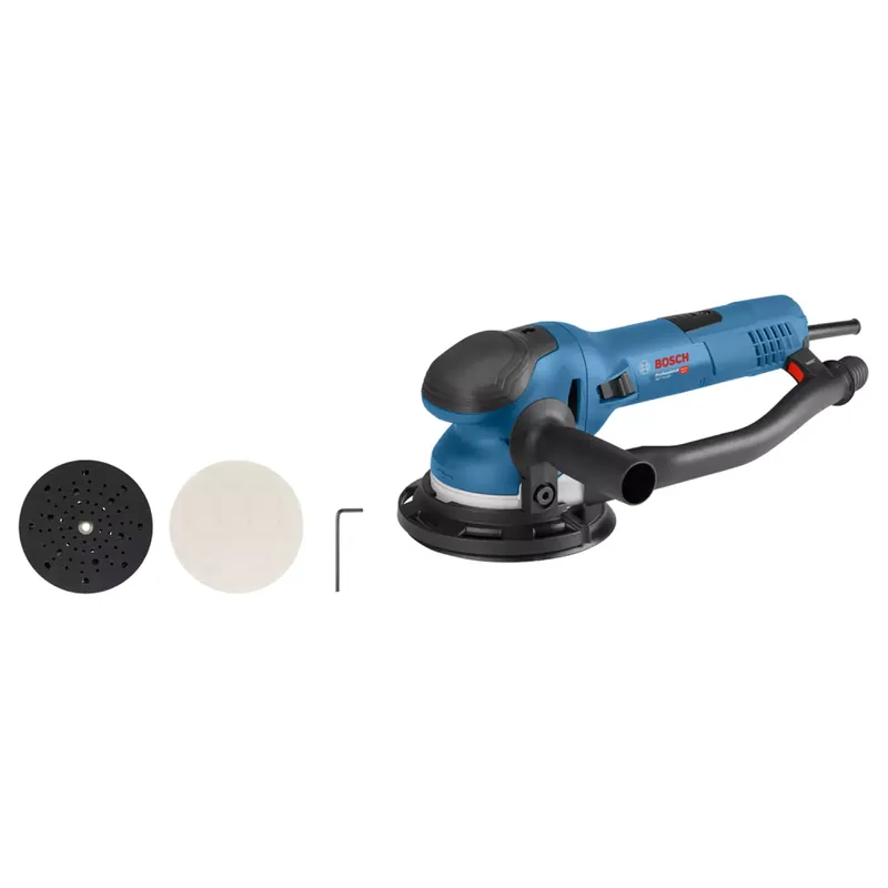 Bosch 0601257100 - Ponceuse excentrique GET 75-150 Poignée, clé pour vis à six-pans, déflecteur, connexion d‘aspirateur, feuille abrasive, plateau