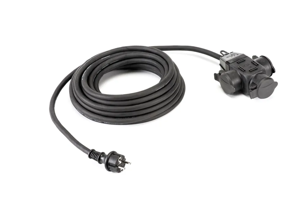 WikuTech WT 3004 Câble d‘extension avec bloc de distribution à 3 voies - IP44 - H07RN-F 3G 2,5mm - 10m