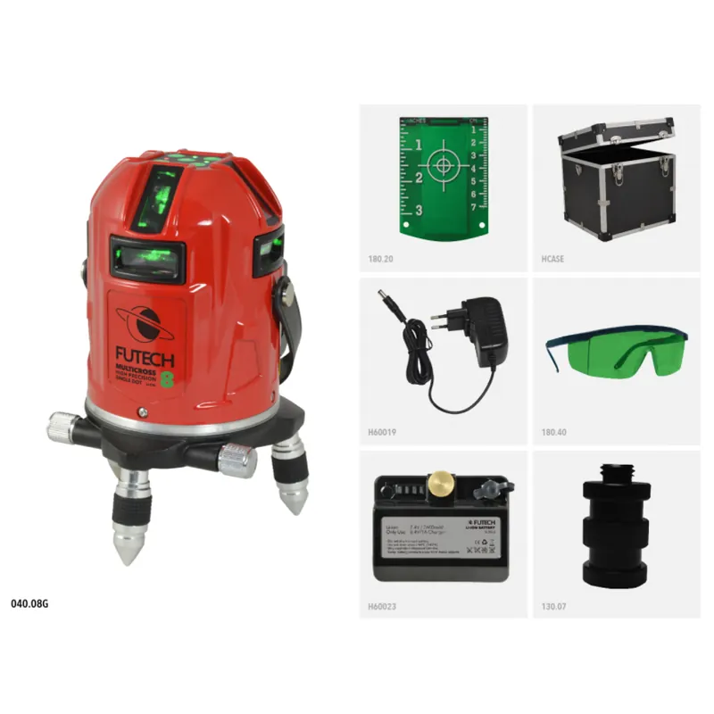 FUTECH Multicross 8 HPSD Laser à lignes croisées dans un coffret – vert – 50 m avec récepteur (en option) - 8 lignes