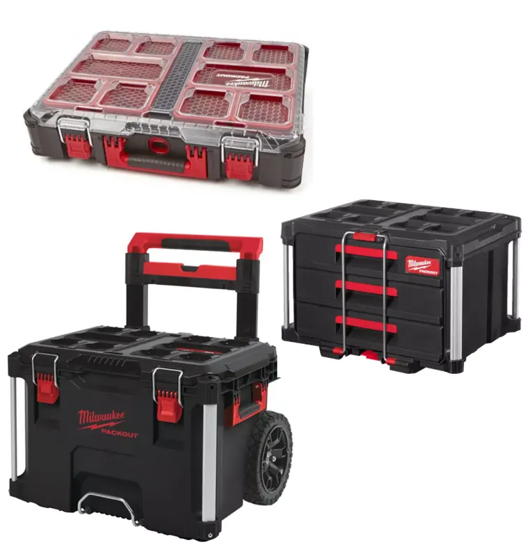 Milwaukee 4932472130 Mallette à outils Packout avec 3 tiroirs comprenant un organisateur et une mallette de rangement