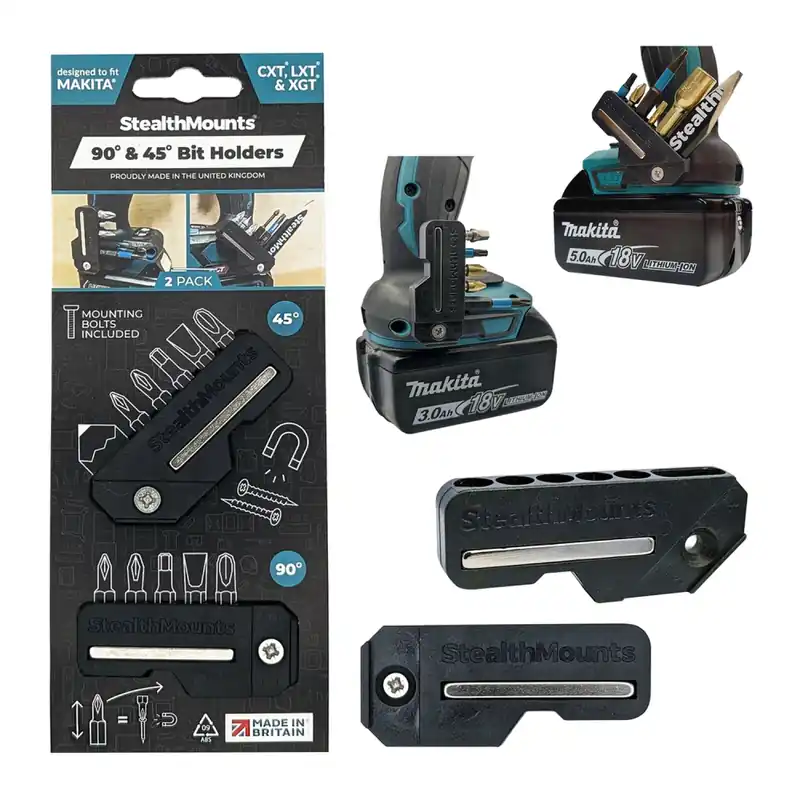 StealthMounts BH-MK-4590-BLK BLACK Porte-embouts magnétiques à 45° et 90° pour Makita - Noir - Lot de 2