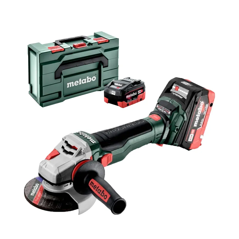 Metabo WB 18 LTX BL 15-125 Quick kit de meuleuse d‘angle sans fil 18 V Li-Ion (2 batteries de 5,5 Ah) dans une MetaBox - 125 mm