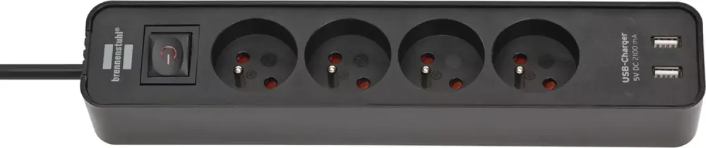 Brennenstuhl Rallonge Ecolor avec chargeur USB 4 gang noir/noir 1.5m H05VV-F 3G1.5 avec interrupteur