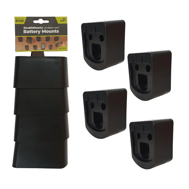 StealthMounts BM-RY18-4 Supports de batterie pour Ryobi 18v ONE+ - Noir - 4 pièces