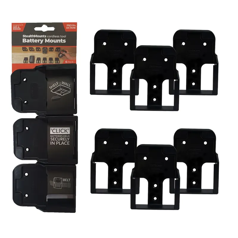 StealthMounts BM-RG18-BLK-6 Supports de batterie pour Ridgid/AEG 18V - Noir - 6 pièces