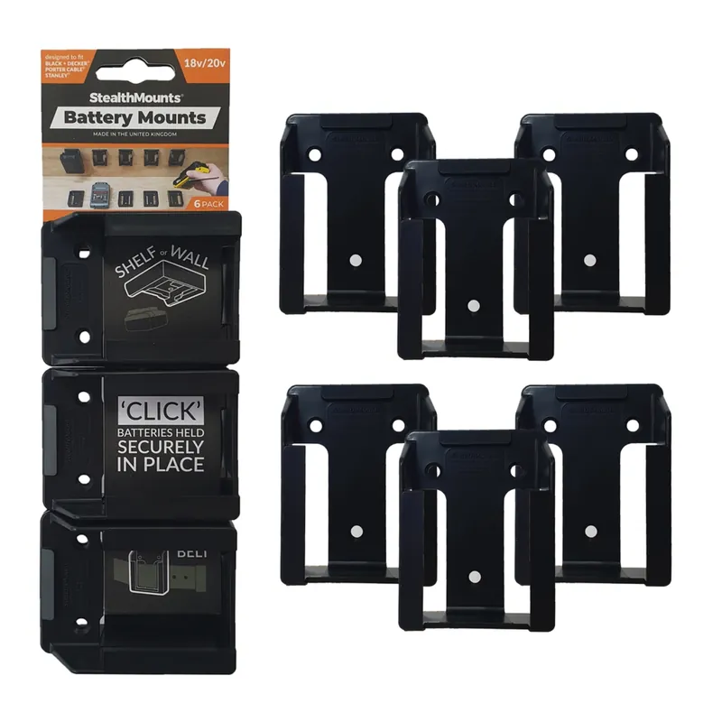 StealthMounts BM-SBP-BLK-6 Supports de batterie pour Stanley/Black&Decker/Porter Cable - Noir - 6 pièces