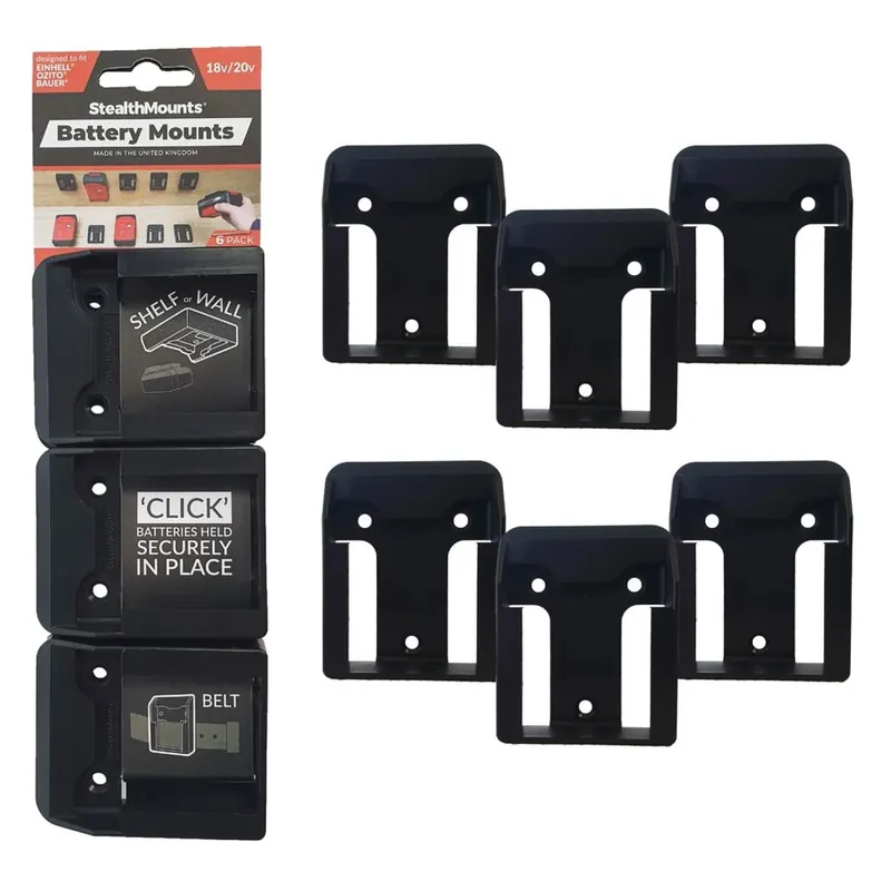 StealthMounts BM-EO18-BLK-6 Supports de batterie pour Ozito/Einhell 18v - Noir - 6 pièces