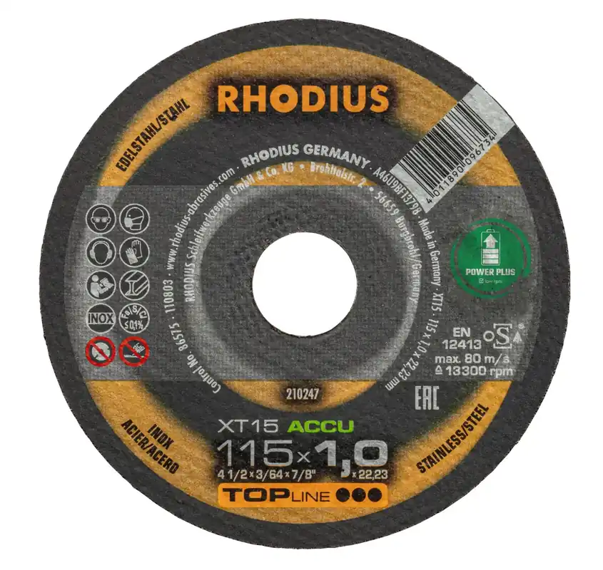 Rhodius 210247 XT15 ACCU TOPline lll Disque à tronçonner extra fin 115 x 22,23 x 1mm (10 pcs)