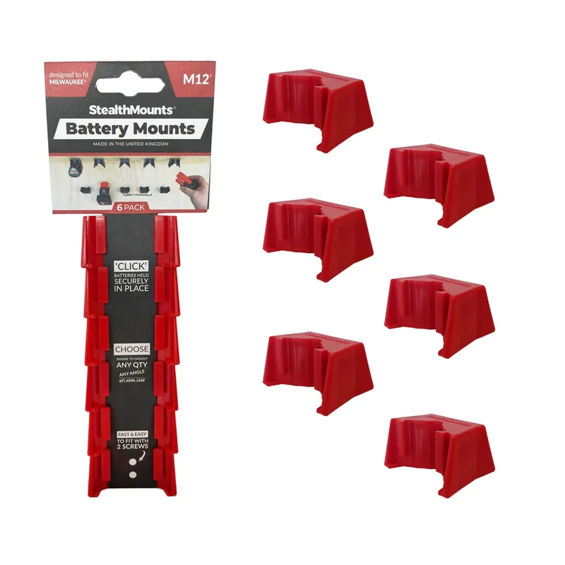 StealthMounts BM-MW12-RED-6 Support de batterie pour Milwaukee M12 - Rouge - Lot de 6