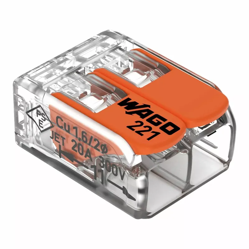 Wago 221-412 Pince à souder 2 trous - 4 mm - refermable - transparent-orange (100pcs)