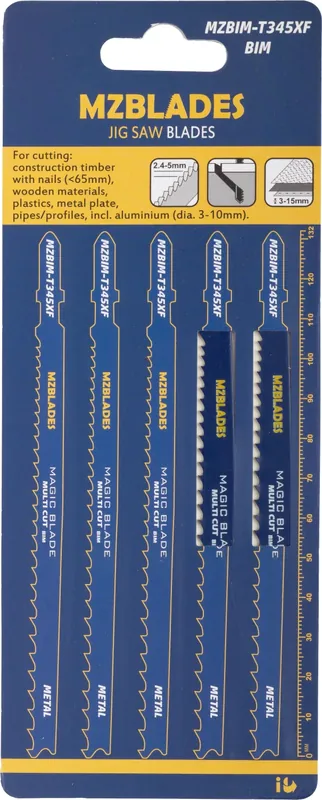 Multizaag MZBIM-T345XF Lame de scie sauteuse en acier - Lot de 5 pièces