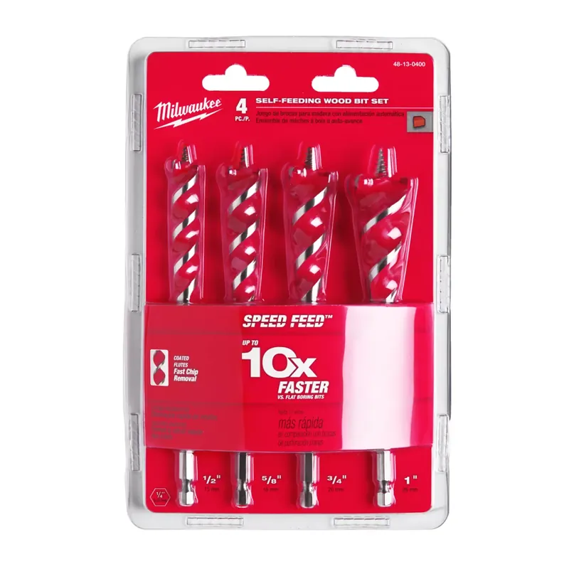 Milwaukee Speed Feed Ensemble de 4 mèches à bois - Hex ¼″