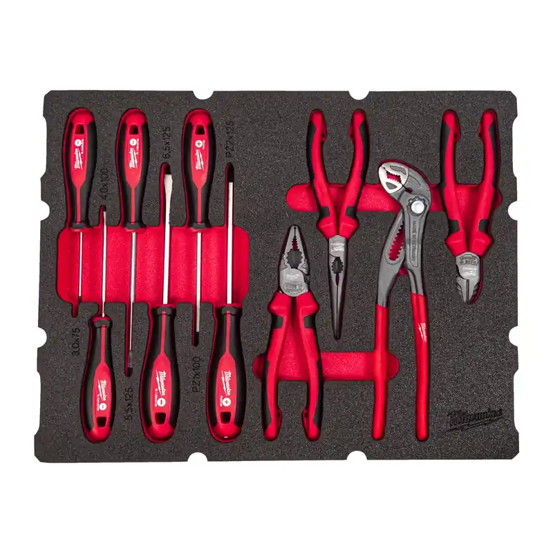 Milwaukee 4932493638 Ensemble de tournevis 10 pièces + set de pinces PACKOUT avec insert en mousse.