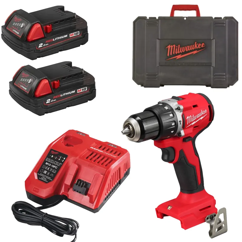 Milwaukee M18 BLPDRC-202C Perceuse à percussion (2x 2.0Ah batterie) - sans charbon - en coffret