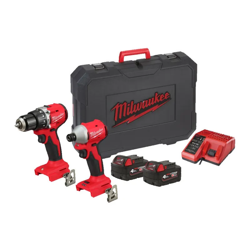 Milwaukee M18 BLCPP2A-402C Perceuse à percussion compacte sans balai + perceuse à percussion compacte sans charbon (2x batterie 4.0Ah)
