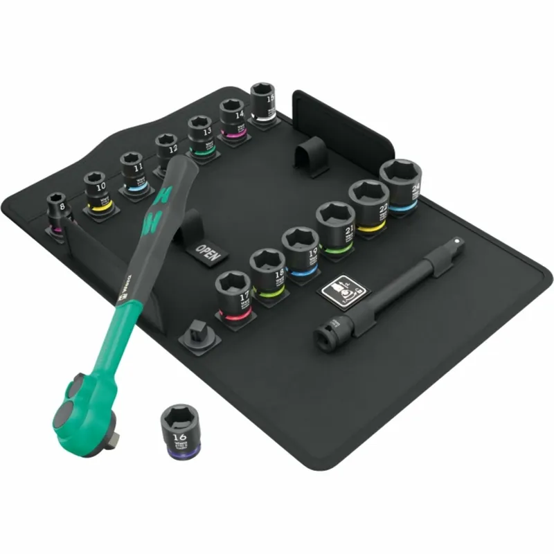 Wera 05005530001 Jeu de clés à cliquet 8100 SB 12 Zyklop Comfort 16 pièces, clé à cliquet interchangeable, 3/8" drive, métrique