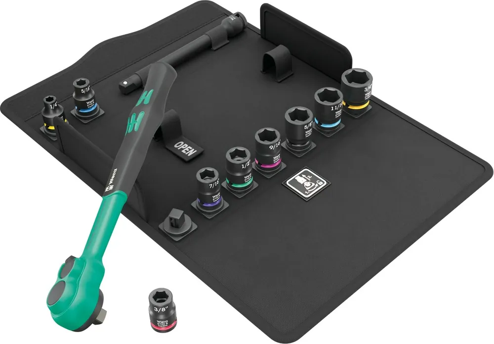 Wera 05005531001 8100 11 pièces SB 13 Zyklop Comfort cliquet set, shuttle lever, 3/8" drive, in inch