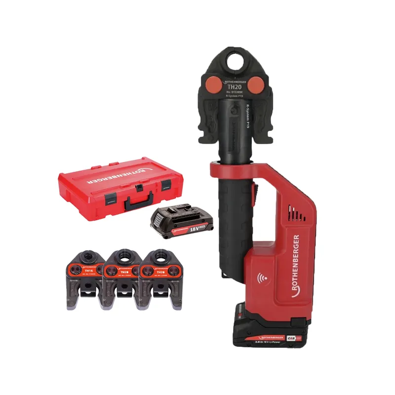 Rothenberger 1000004279 Romax Compact III Kit de pince à sertir sans fil 18 V (1 batterie 4,0 Ah + chargeur) avec mâchoires TH - 16-20-26 mm - CAS
