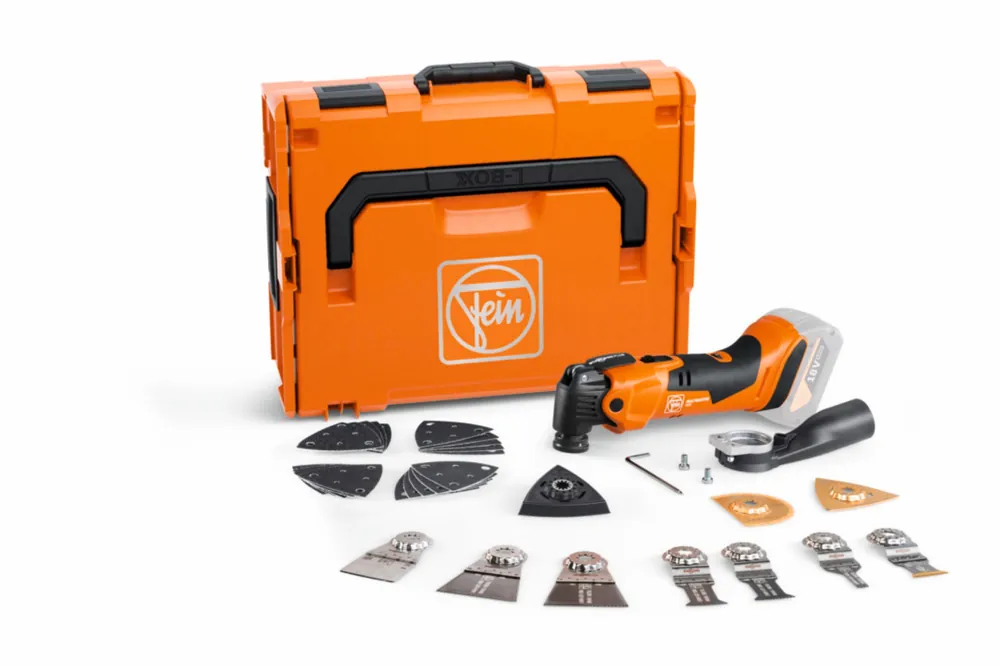 Fein AMM500 Multimaster Plus Top 18V Li-ion Accu Multitool body in L-Boxx incl. 30-piece accessory set
