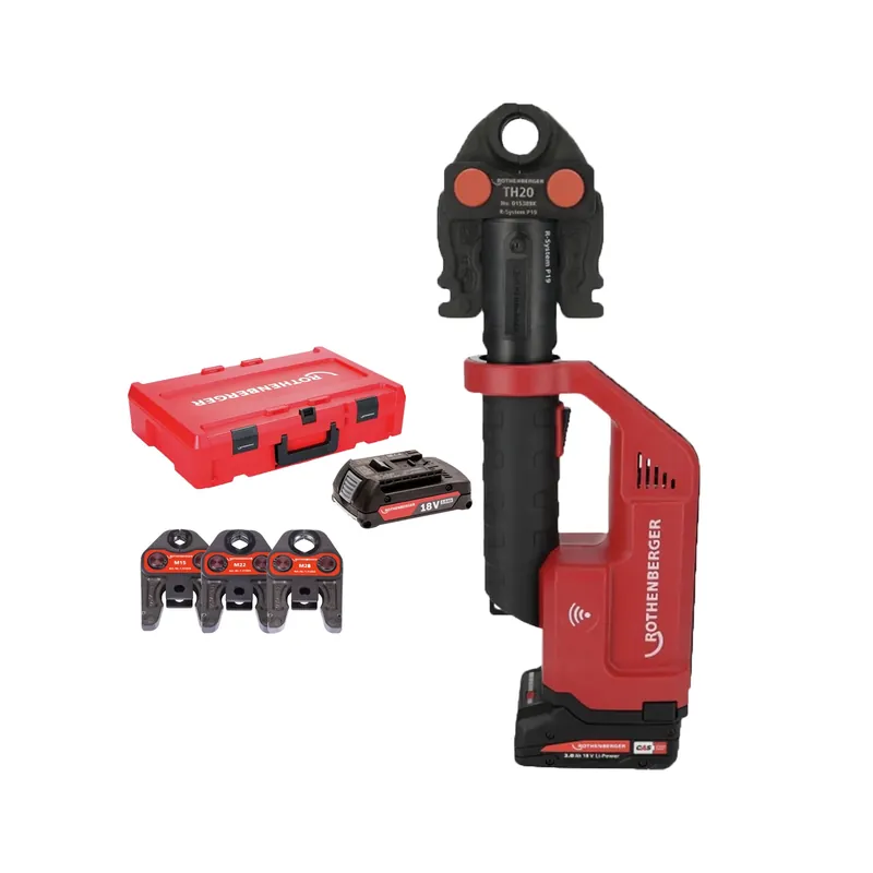 Rothenberger 1000004273 Romax Compact III Kit de pince à sertir sans fil 18 V (1 batterie 4,0 Ah + chargeur) avec mâchoires M - 15-22-28 mm - CAS