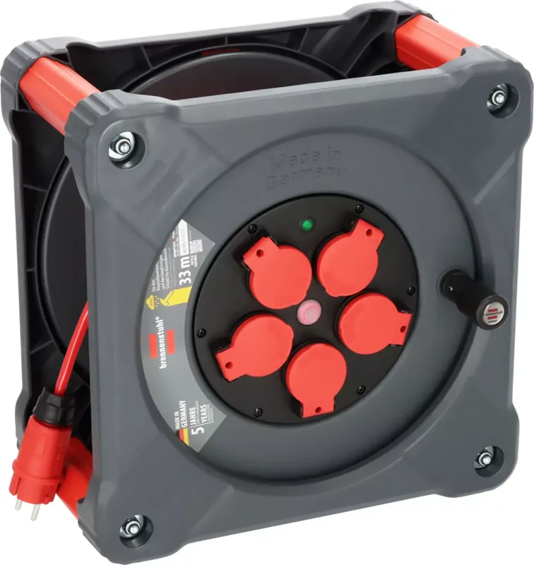 Brennenstuhl Professional KA 3110 Cube de chantier 5 prises enrouleur de câble H07BQ-F 3G1.5 - IP44 - 33m - Rouge