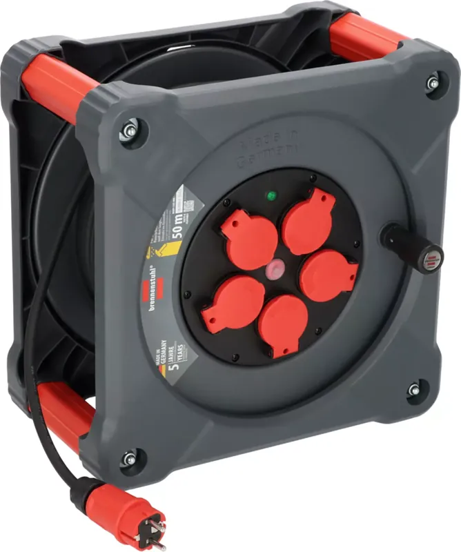 Brennenstuhl Professional KA 5100 Cube de chantier 5 prises enrouleur de câble H07RN-F 3G1.5 - IP44 - 50m - Noir