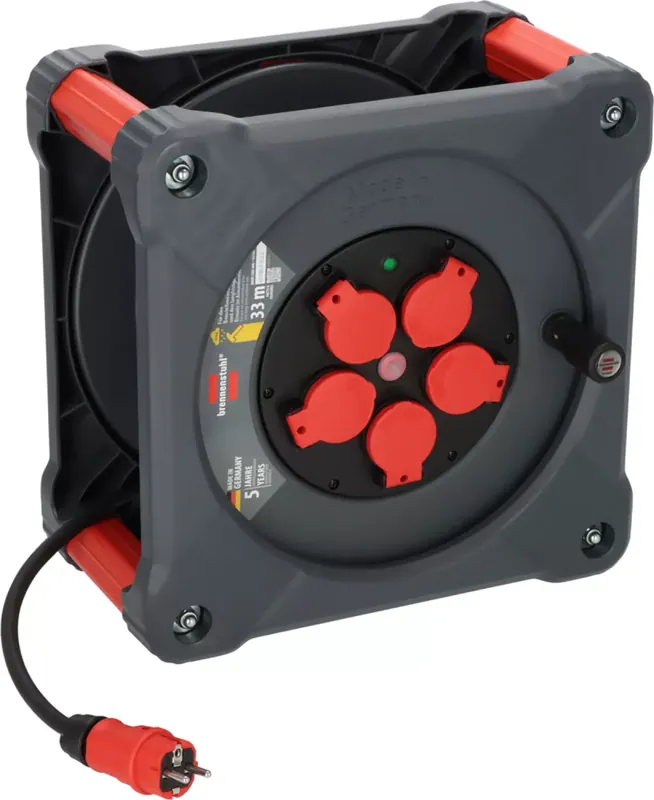 Brennenstuhl Professional KA 3200 Cube de chantier 5 prises enrouleur de câble H07RN-F 3G2.5 - IP44 - 33m - Noir