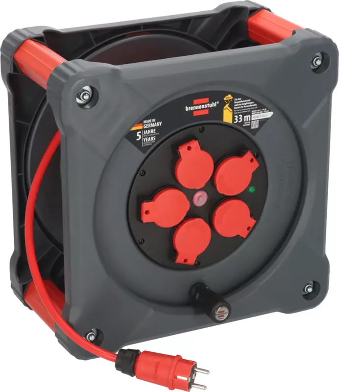 Brennenstuhl Professional KA 3210 Cube de chantier 5 prises enrouleur de câble H07BQ-F 3G2.5 - IP44 - 33m - Rouge