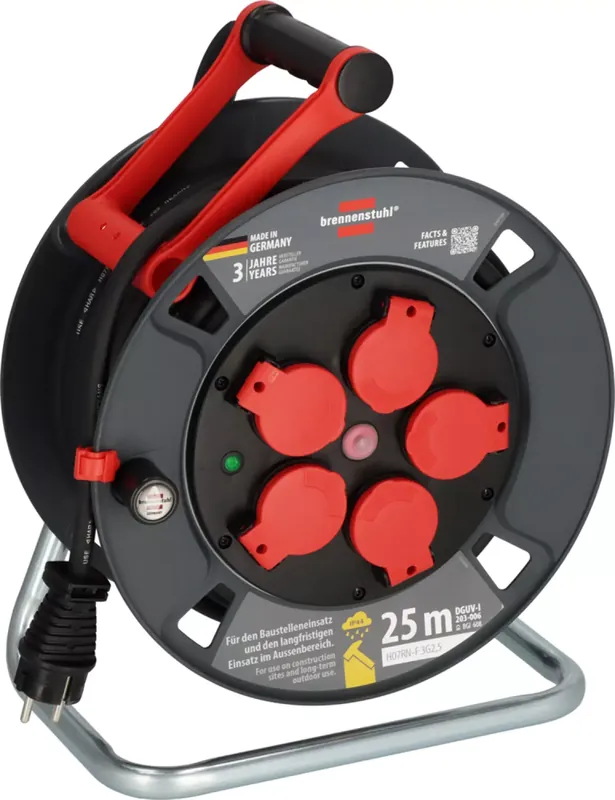Brennenstuhl Professional KU 2200 enrouleur de câble 5 prises 300 H07RN-F 3G2,5 - IP44 - 25m