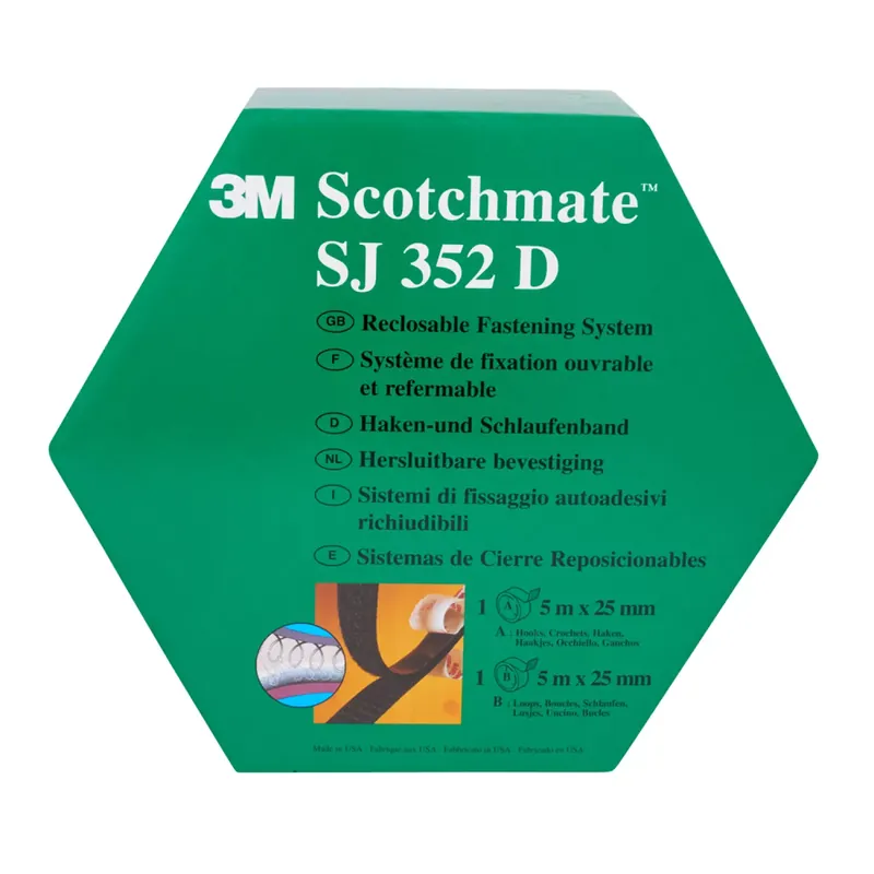 3M SJ352D Velcro refermable noir - 25 mm x 5 m x 4,4 mm