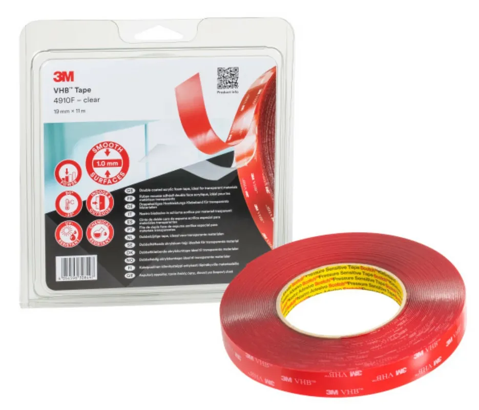3M 4910F Ruban VHB transparent - 19 mm x 11 m x 1,0 mm